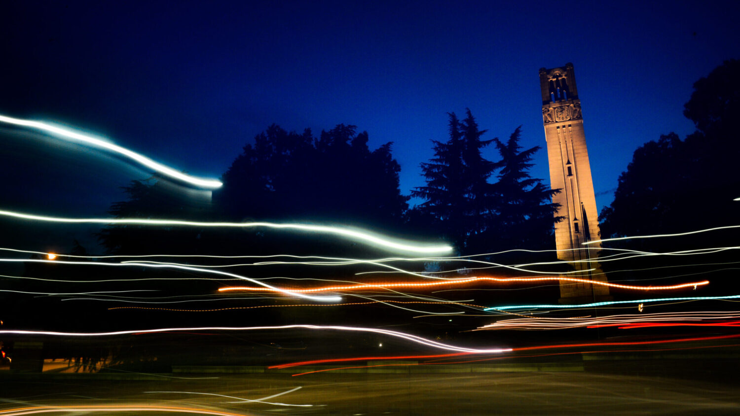 long exposure of traffic in front of bell tower