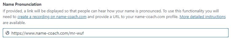 snapshot of add name pronunciation link to people settings