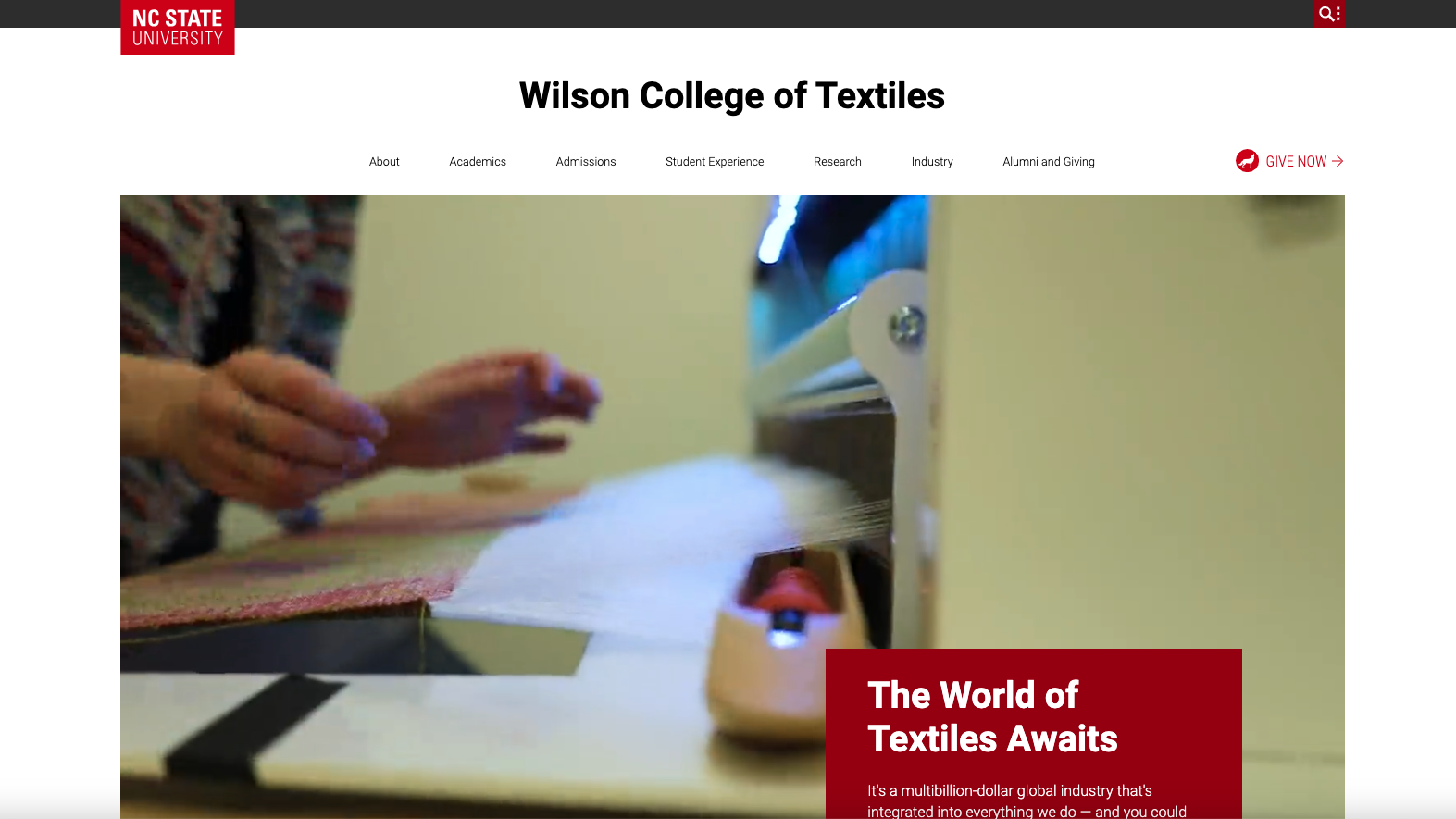 The homepage of the Wilson College of Textiles website.
