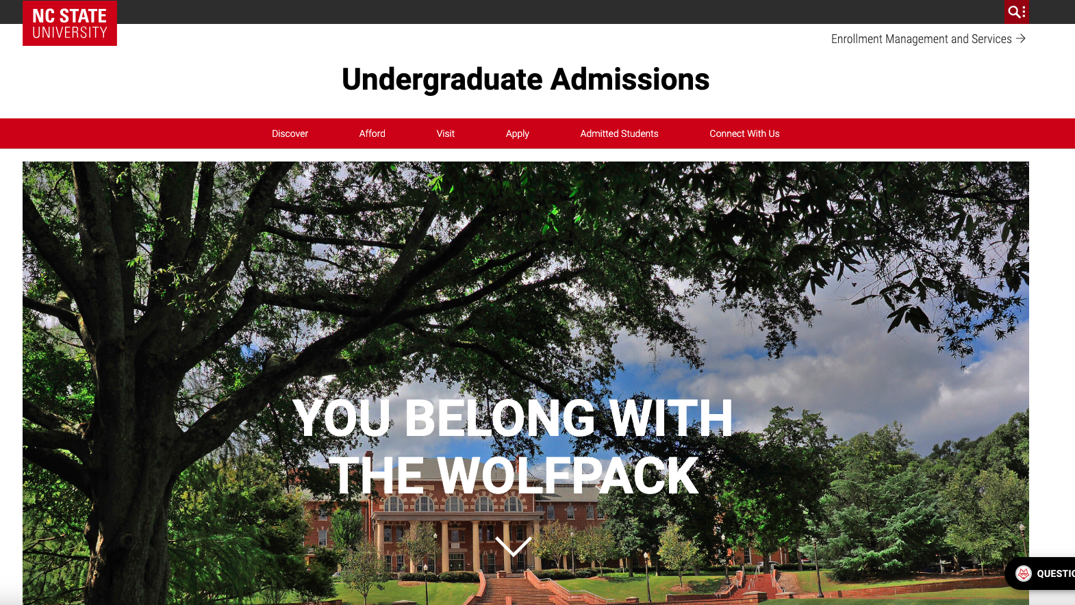 The homepage of NC State's Undergraduate Admissions website.