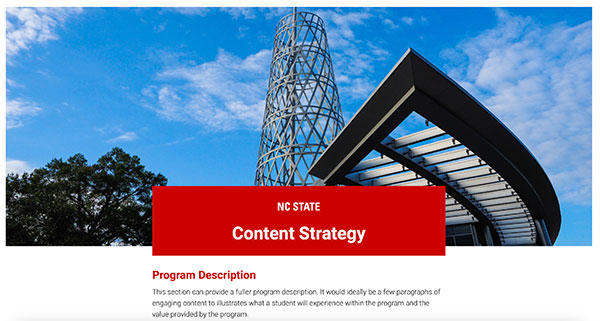 Screenshot of individual program page with adverting configuration