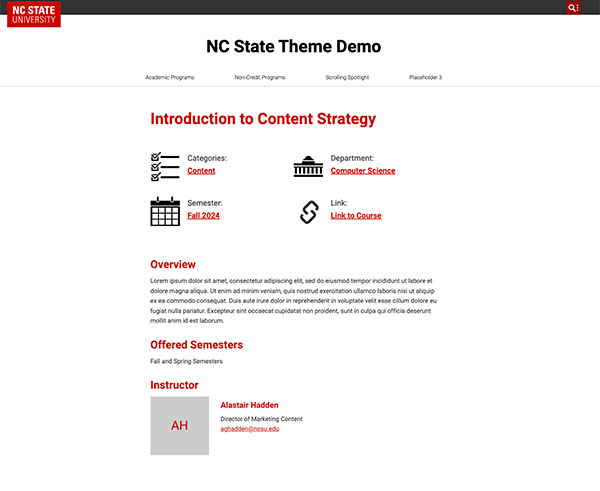 Screenshot of front-end of individual course page