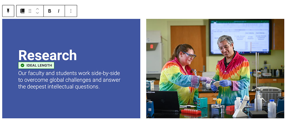 Screenshot of tool showing content length tool within back-end of NC State Theme