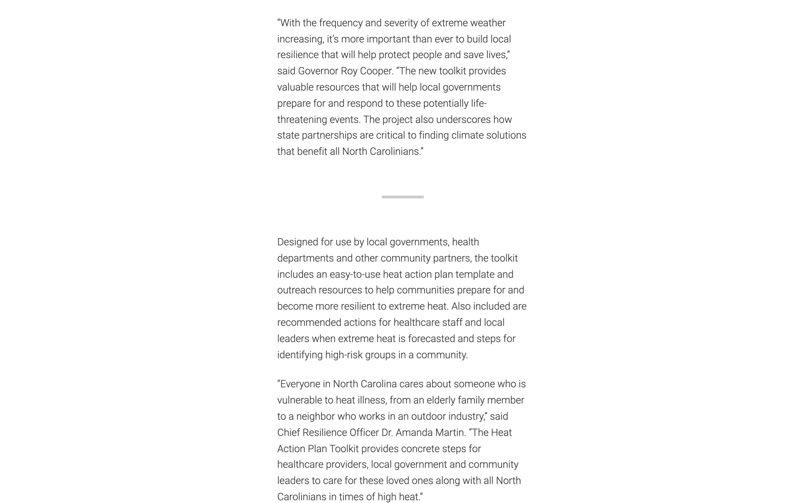 A Separator block between two paragraphs of a story: a short, thick, light gray line centered on the page.