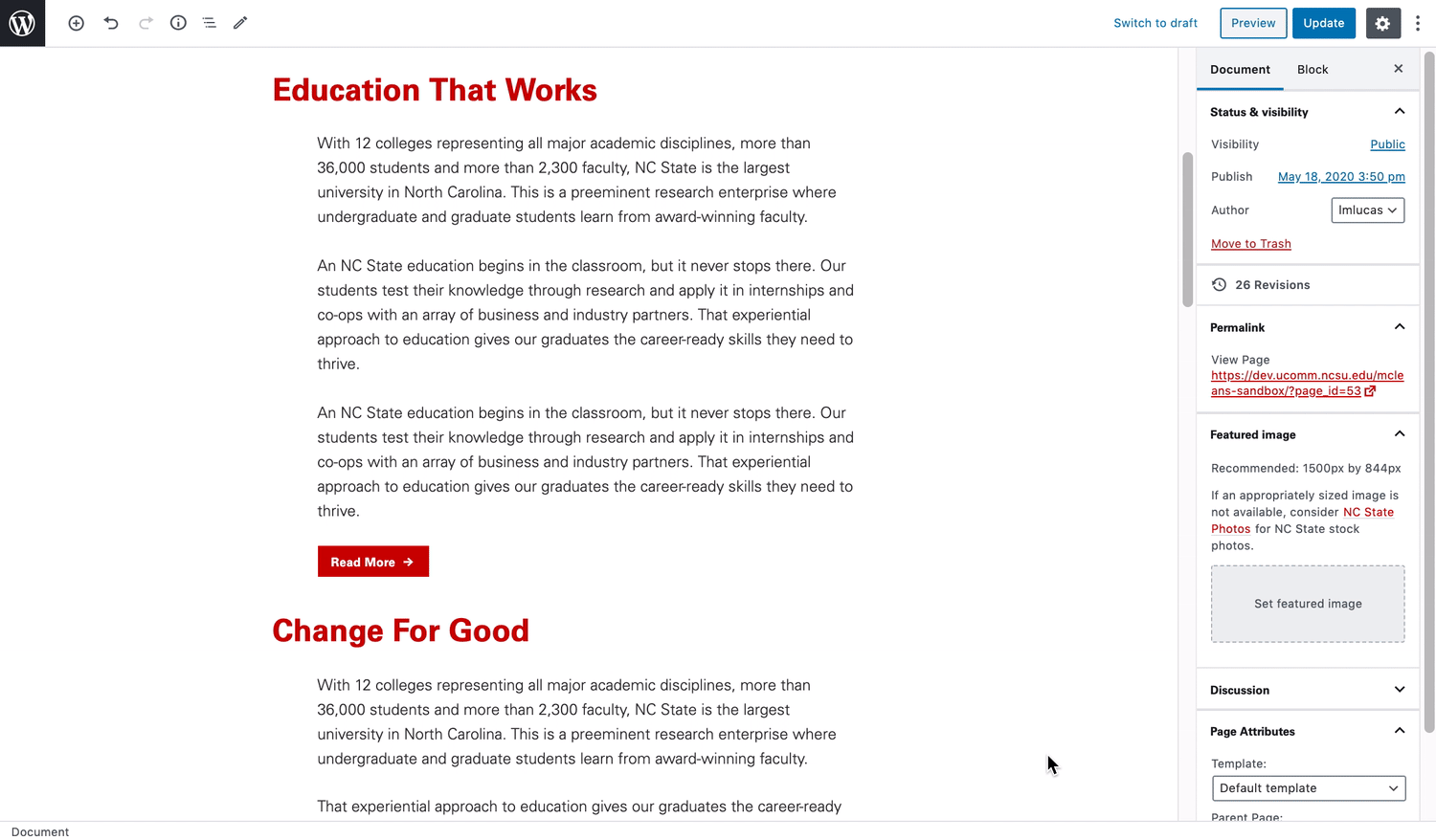 A GIF demonstrating the configuration options available in the right sidebar while editing the button block.