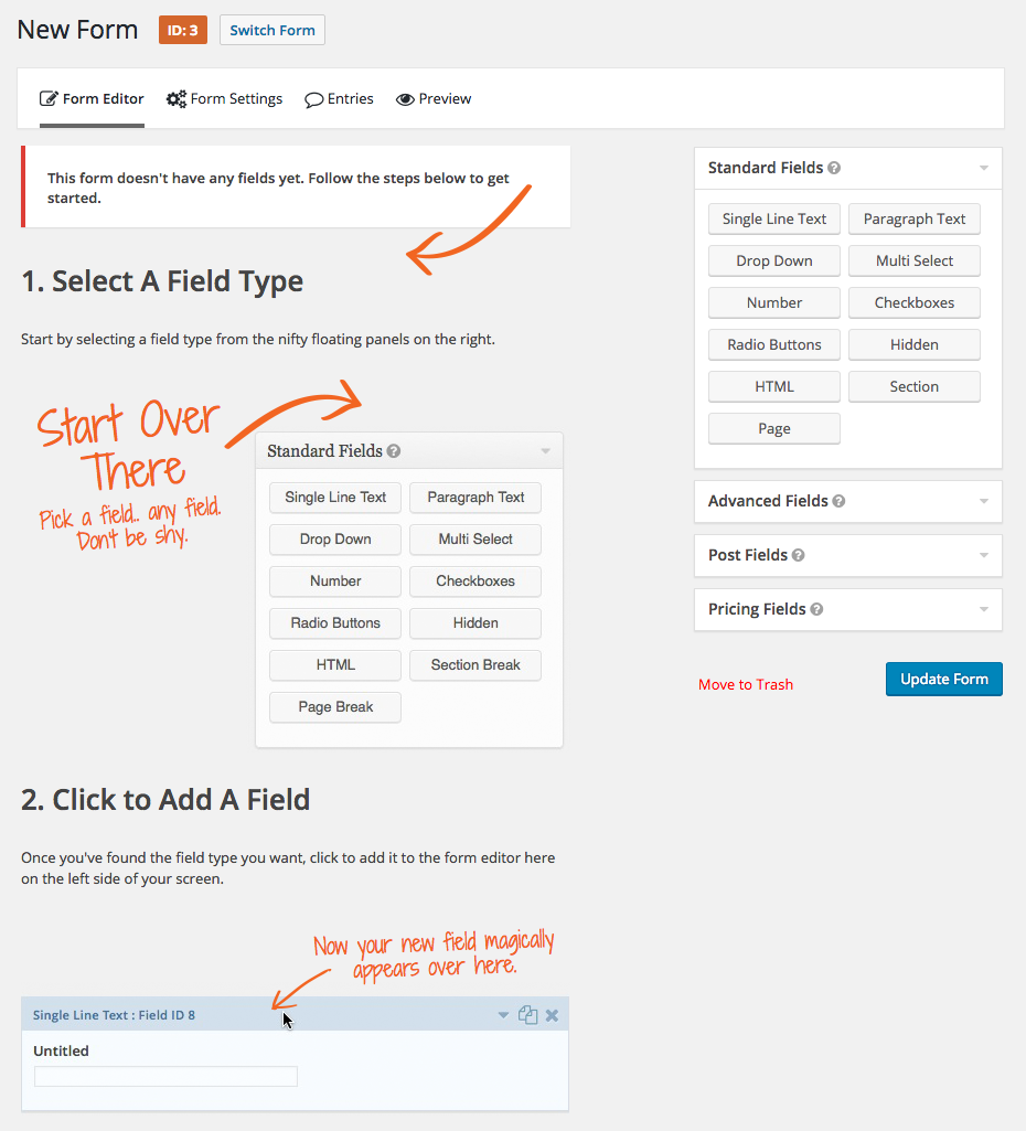 Gravity Forms Form Editor when starting from scratch.