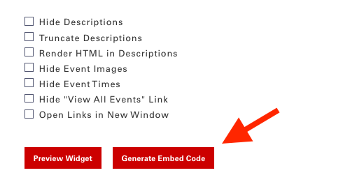 Example of Generate Embed Code button