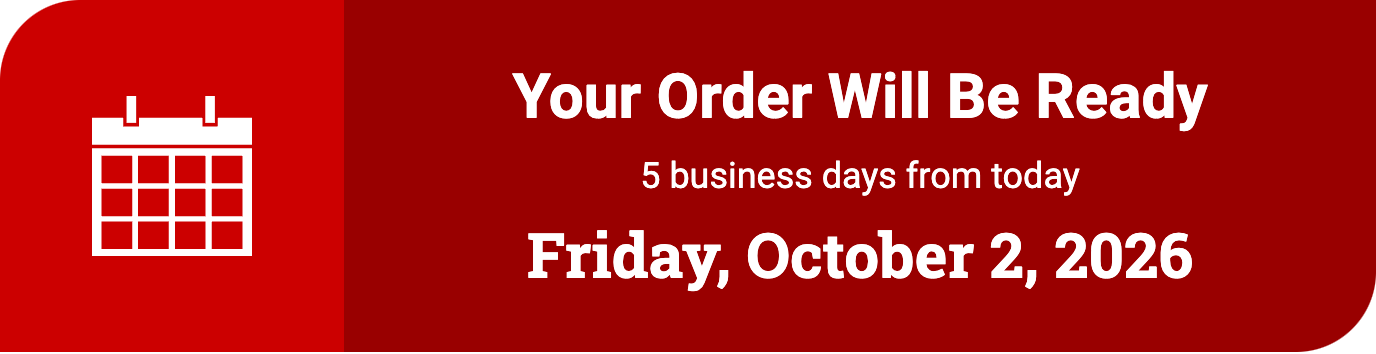 A Due Dates block with a calendar icon showing "Your Order Will Be Ready," 5 business days from today, Friday, October 2, 2026.