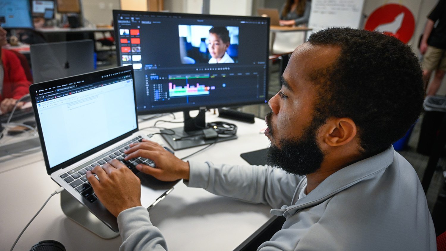 A communicator works on a project.