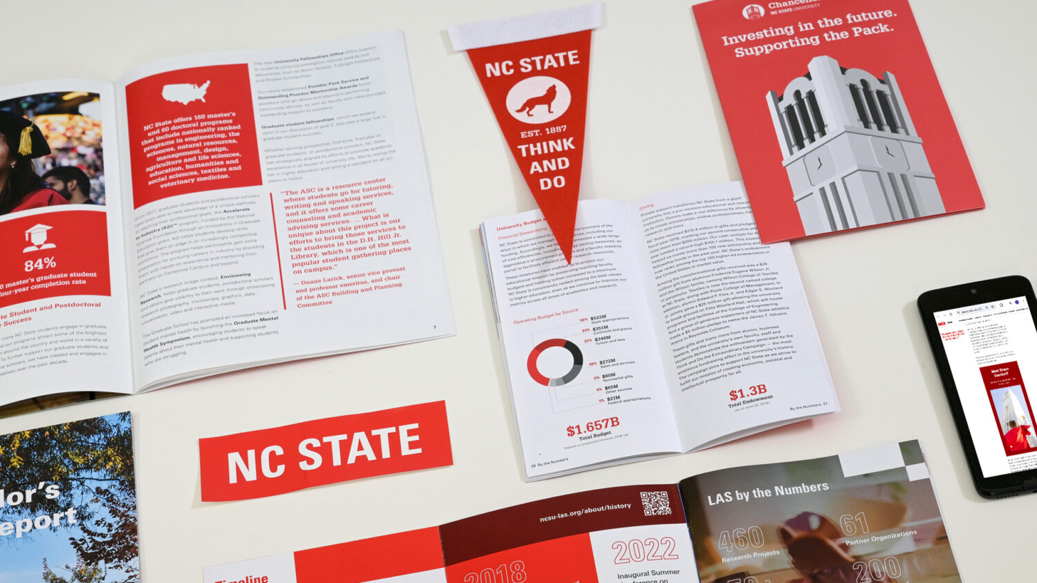 Mix of NC State printed and digital collateral.